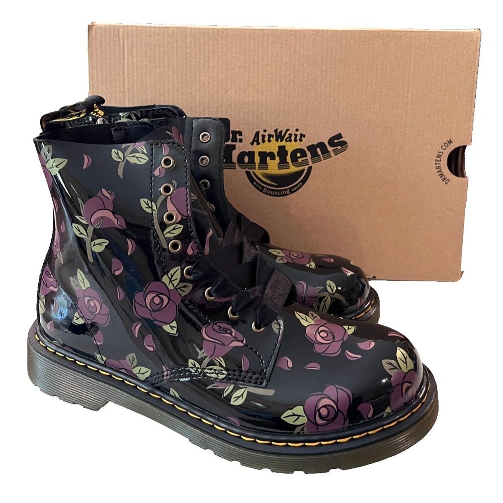 Dr. Martens 1460 Size 7 NEW Pascal Y Decayed Rose Patent Lamper Black Core Print